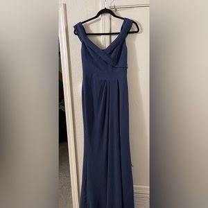 David’s Bridal navy blue on/off shoulder bridesmaid dress size 4
